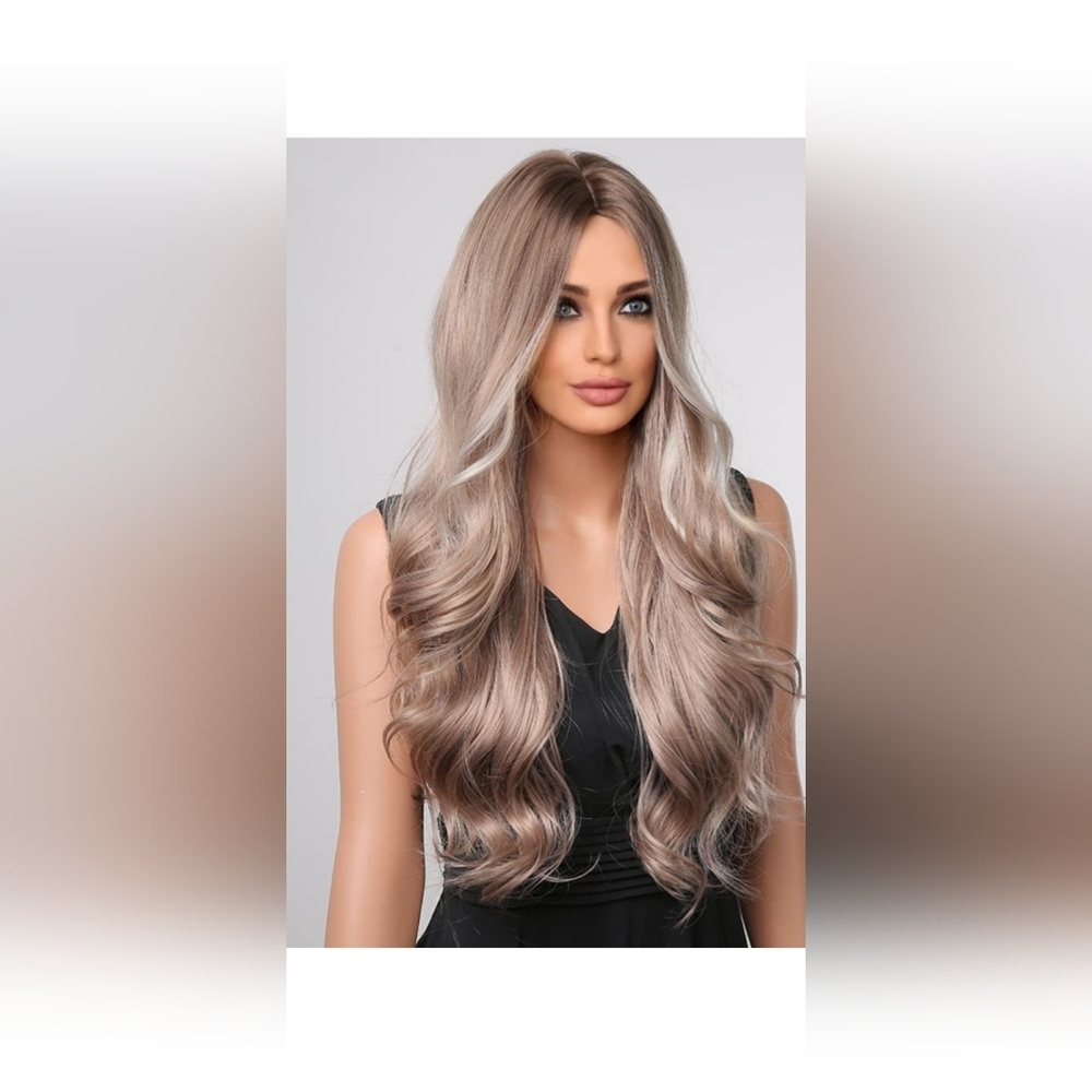 26" New blonde brown Synthetic Long wavy Wig